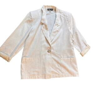Sag Harbor Linen Blend Blazer Womens Size 14 Cream Vintage Lightweight Jacket